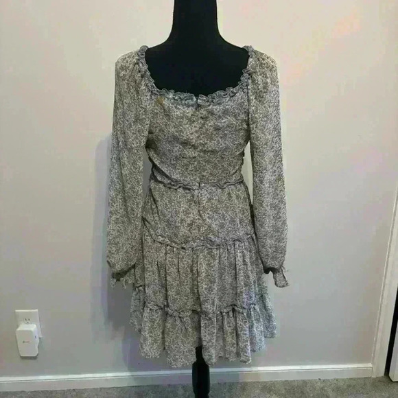 Ditsy Floral Long Sleeve Cut Outs Blue Orange Dress Ruffles Size Small - Picture 5 of 11